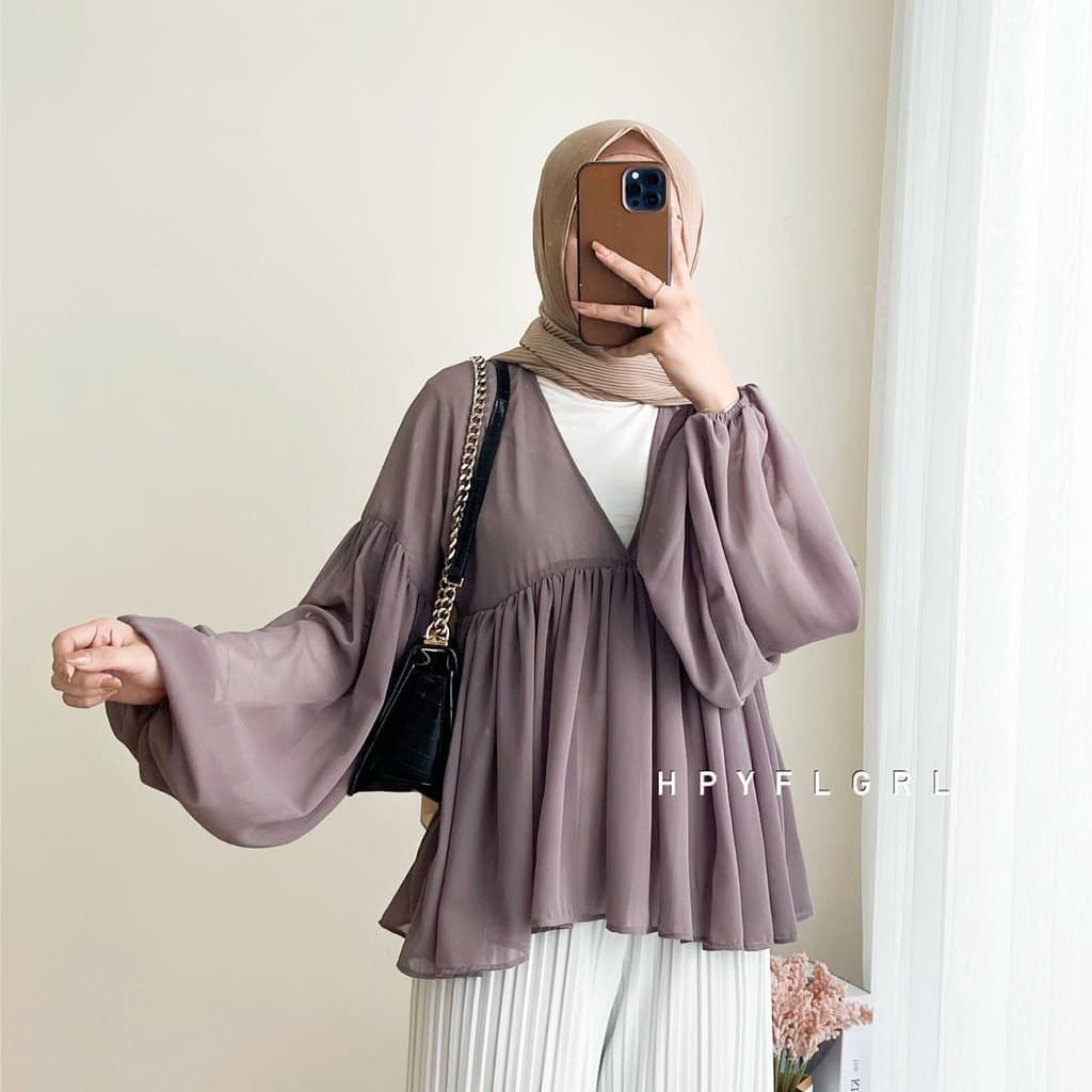 BLOUSE RESHA CERUTY POLOS FIT TO XL PREMIUM / BLOUSE KASUAL RUFFLE  PUFFY KERUT