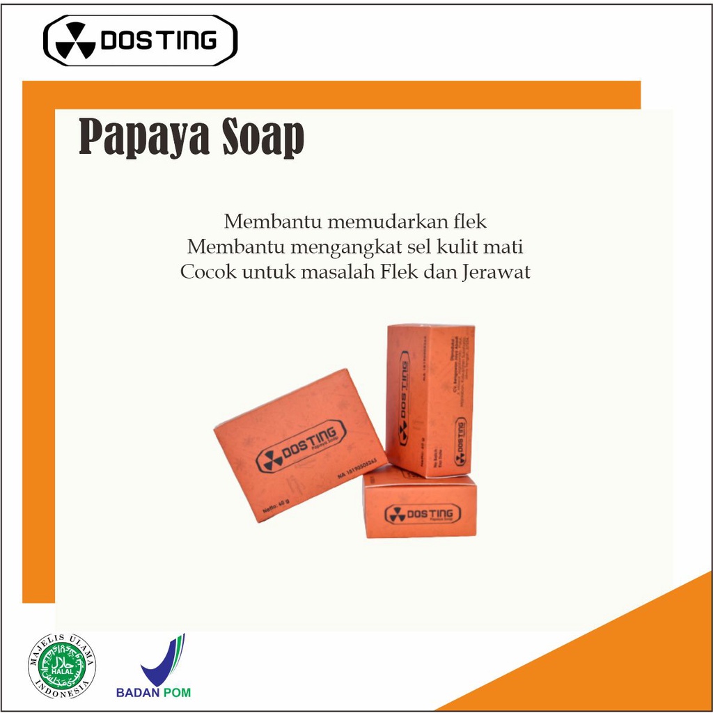 Dosting Papaya Soap Whitening / Sabun Mandi Pepaya Warna Orange  8990170320218 60gr Asli Original Termurah Terbaru