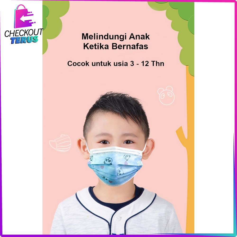 CT C262 Masker Anak 3 Ply Karakter Isi 50Pcs Masker Anak Sekali Pakai Dengan Pengait Telinga Kids Face Mask 3Ply