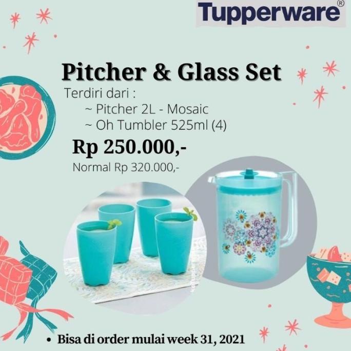 tempat minum set tupperware pitcher MOSAIC & glass promo