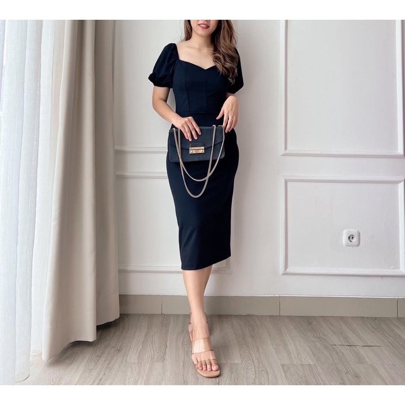 Midi Dress Wanita Hellena Casual bodycon