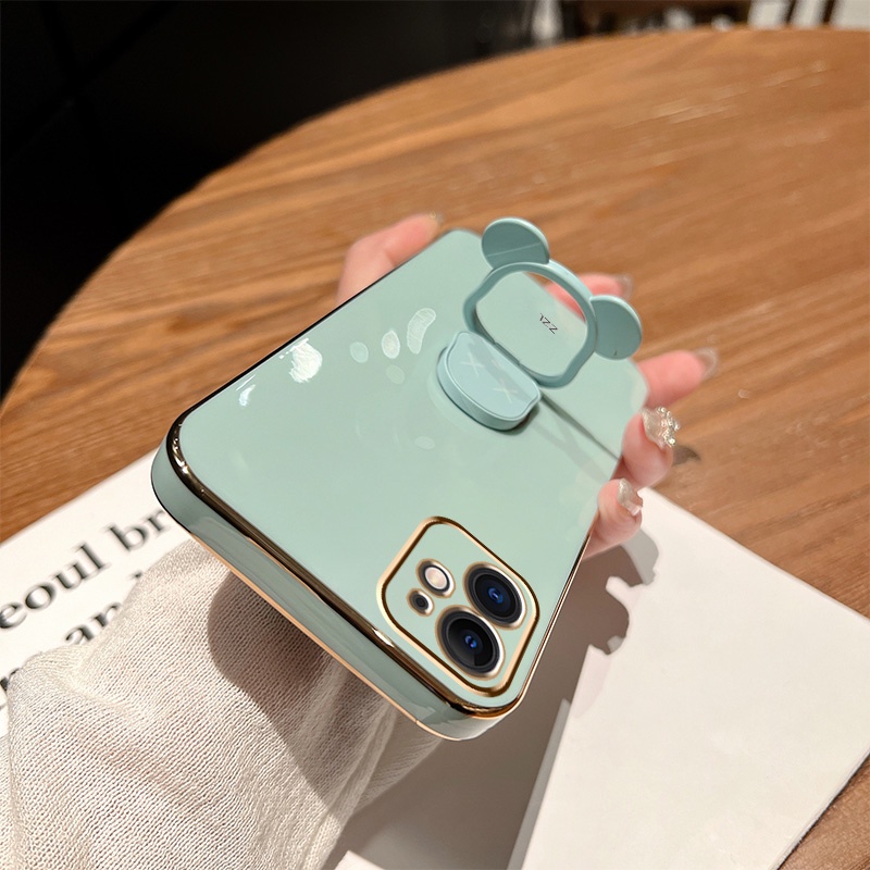 Soft Case Silikon Motif Beruang Dengan Ring Holder Untuk iPhone Xs Max 6 Plus 6S 7 8 Plus