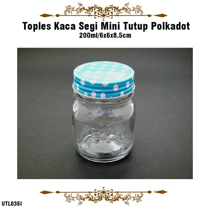 [1kg 6pcs] Toples Kaca Segi Mini Tutup Polkadot TOP-5508 200ml