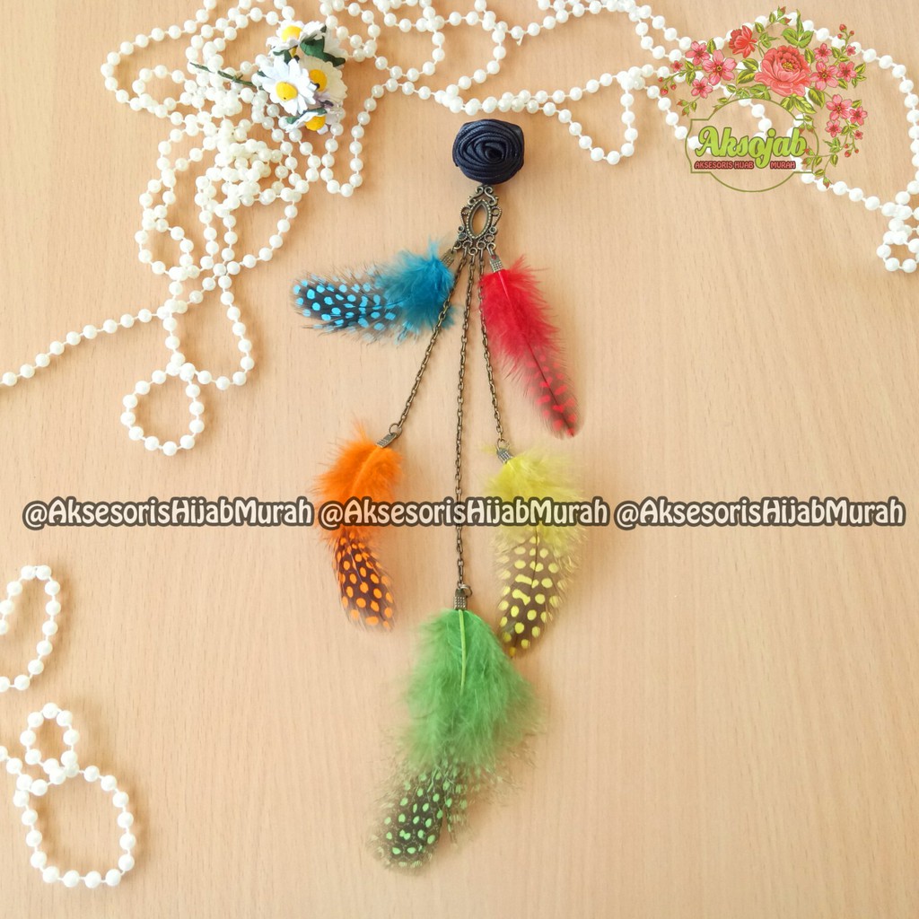 Bros bulu anting jilbab hijab bros peniti dagu bahu bulu polka asli etnik polka raibow