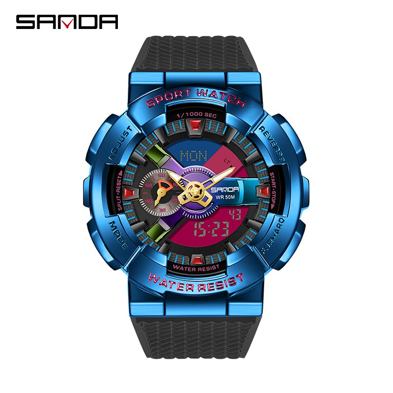 SANDA 9004 Jam Tangan Pria Digital Analog Dual Time World Time Tali Rubber Shockproof Anti Air WATCHKITE WKOS