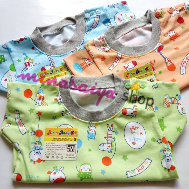 AIRIN BABY 3 pcs dan ecer Kaos Oblong Bayi SNI Motif Kancing Pundak Uk. S - XL