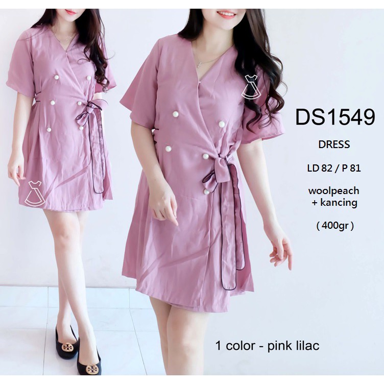 DS1549 - DRESS CASUAL BASIC WOOLPEACH DRESS KIMONO WANITA MODERN MURAH