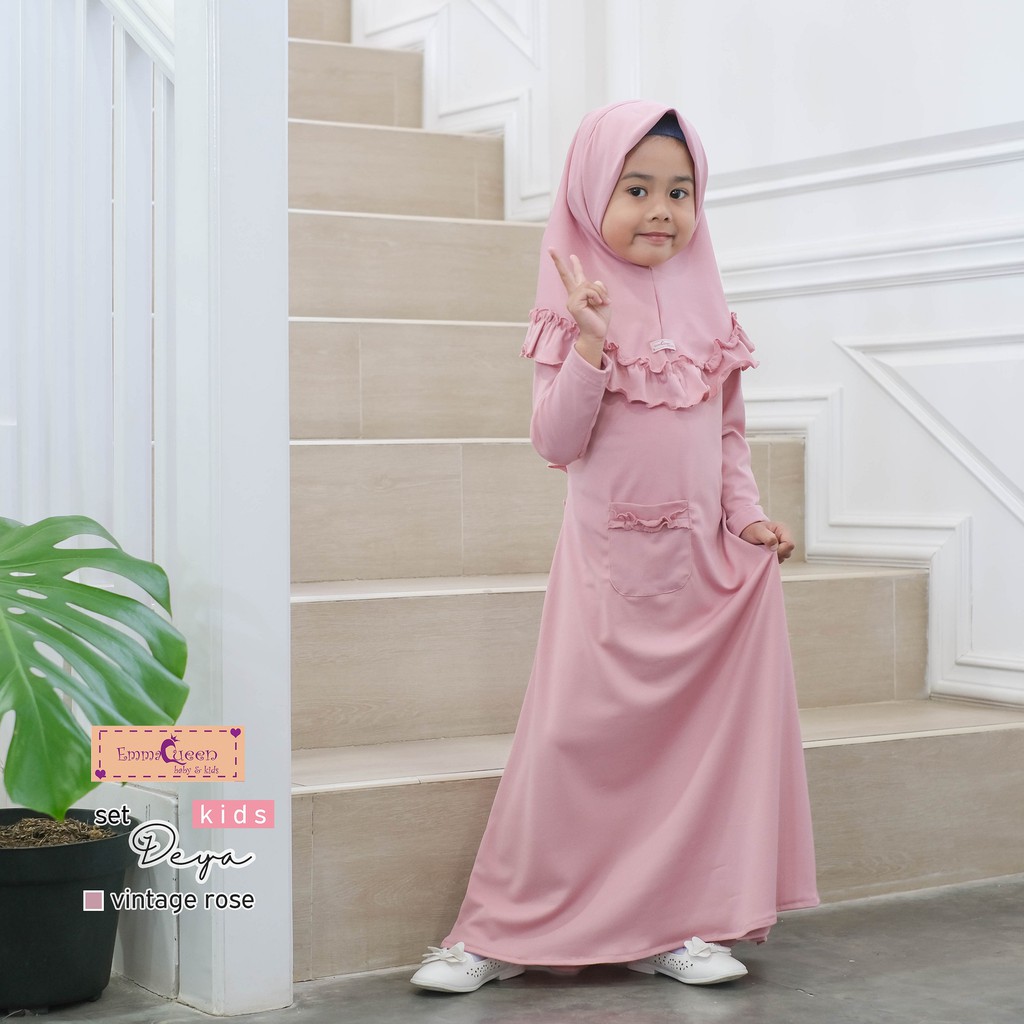 EmmaQueen - Set Dress Muslim Anak Deya-Vintage Rose