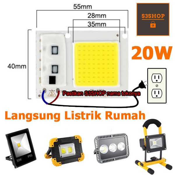 LED COB AC 220V 20W Cold White HPL Lampu Sorot Tanpa Driver Cahaya Putih