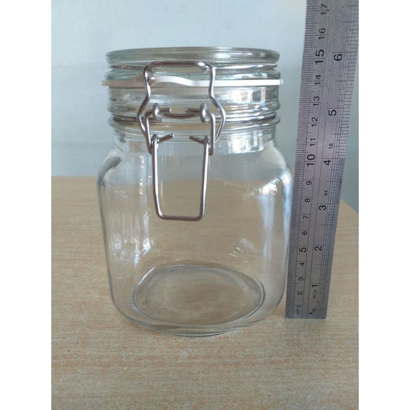 Toples Kaca Hermetico 1 Liter / Toples Kaca Segi Jepit Tutup Karet / Toples Kaca Kotak