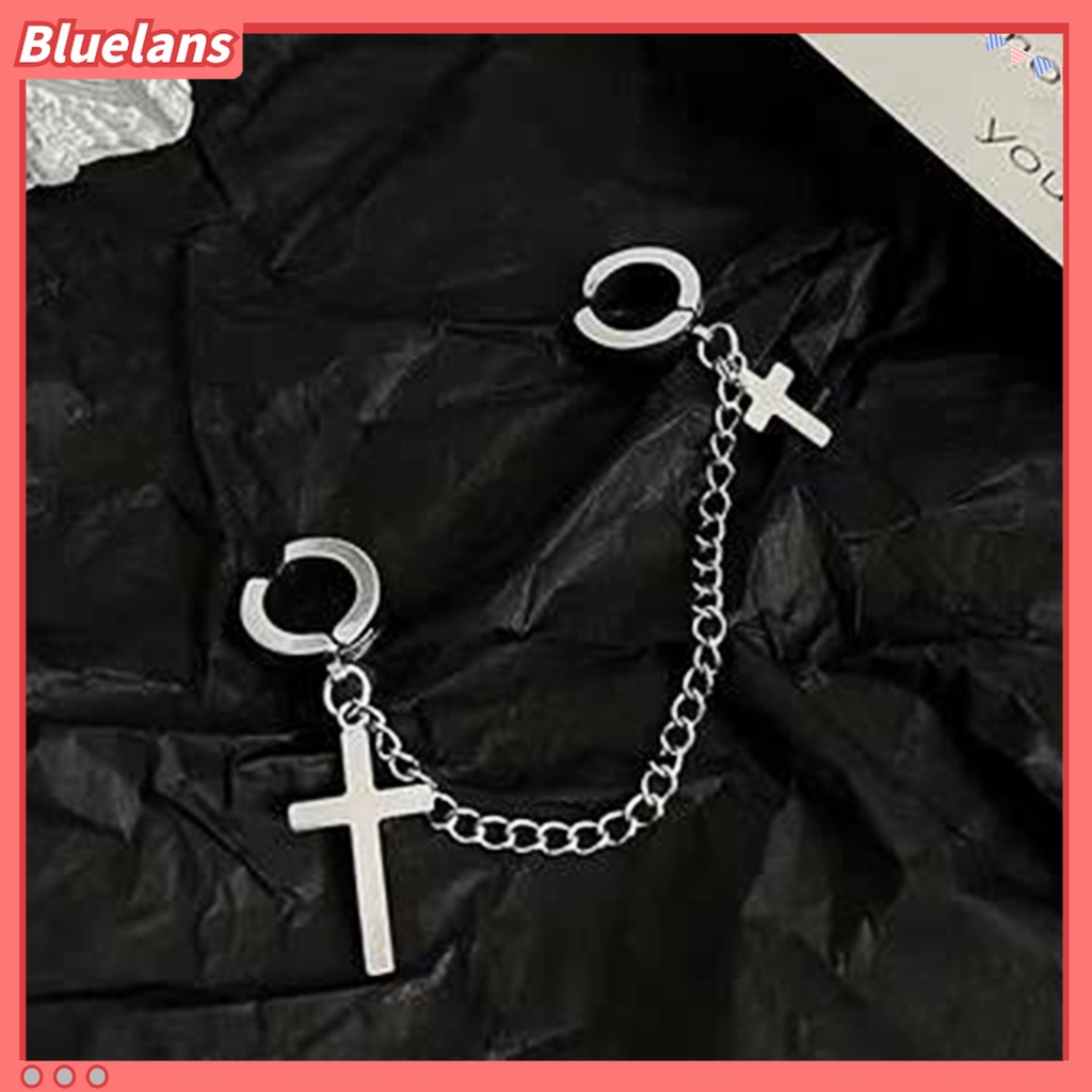 1 Pc Anting Rantai Rumbai Salib Bahan Logam Gaya Punk Hip-Hop Untuk Pria