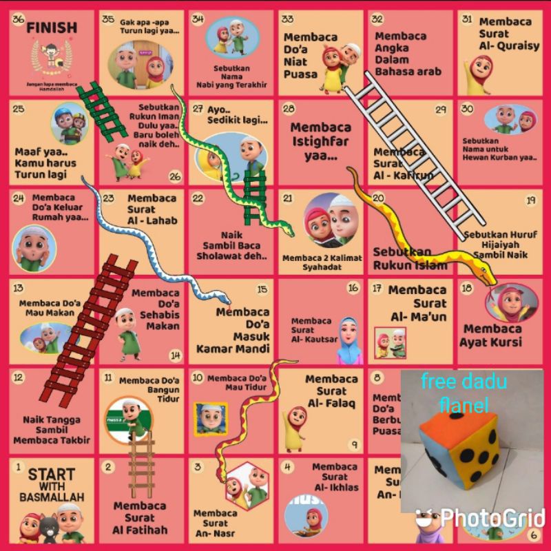 ular tangga jumbo 2x2m free dadu flanel