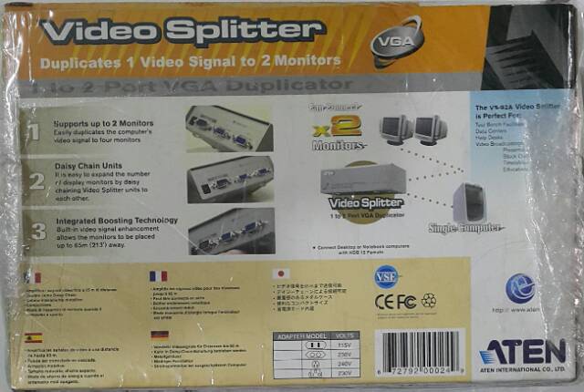 Aten 2 Port Video Splitter (250MHZ) 1920x1440 @60 Hz 65m - VS92A