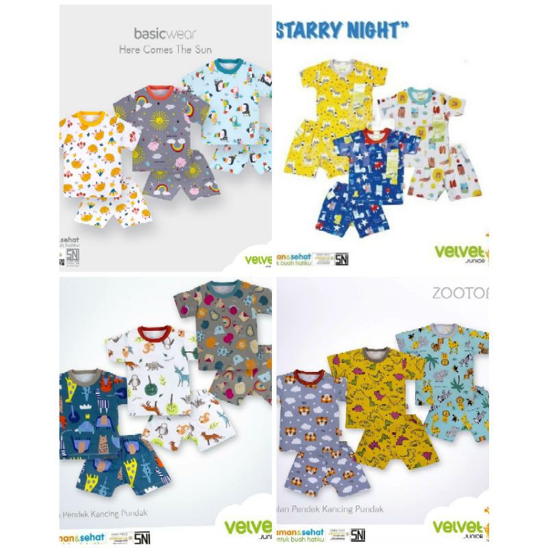Velvet Junior Pendek Joy and Cheer, Here comes the sun, Starry Night, Madagascar size M L LB XL XXL