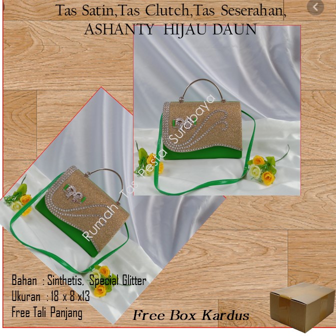 Tas Satin,Tas Clutch,Tas Seserahan,ASHANTY  HIJAU DAUN
