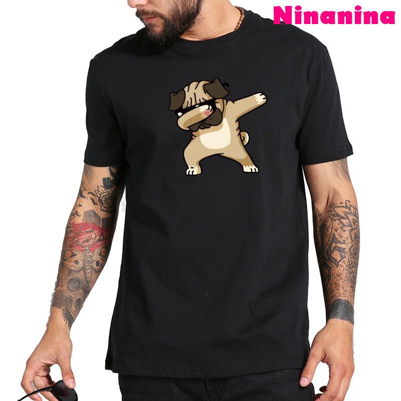 Kaos T Shirt Pria Dengan Bahan Katun Warna Hitam Dan Gambar Kartun