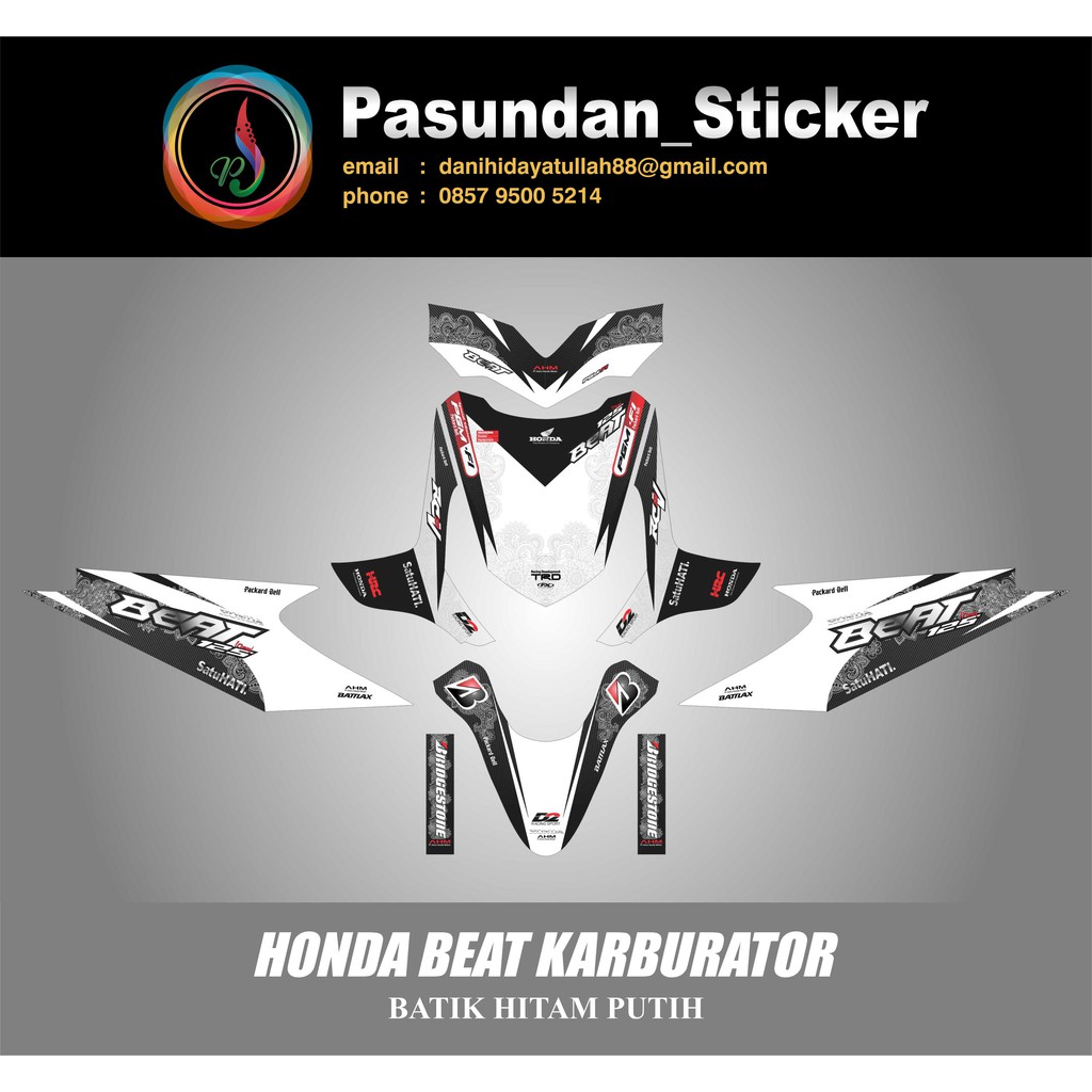 Decal Sticker Honda Beat Karburator Batik Hitam Putih Shopee