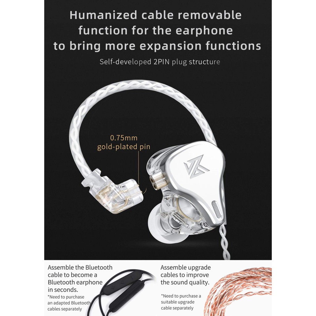 Knowledge Zenith KZ DQ6 Triple Dynamic Drivers Earphone Microphone