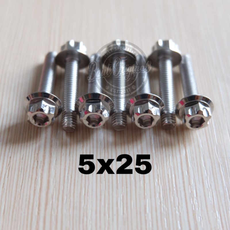 baut probolt 5x25 mm stainless new model drat 8 panjang 2.5 cm 8 silver gs1 gear 2 kunci belimbing heng