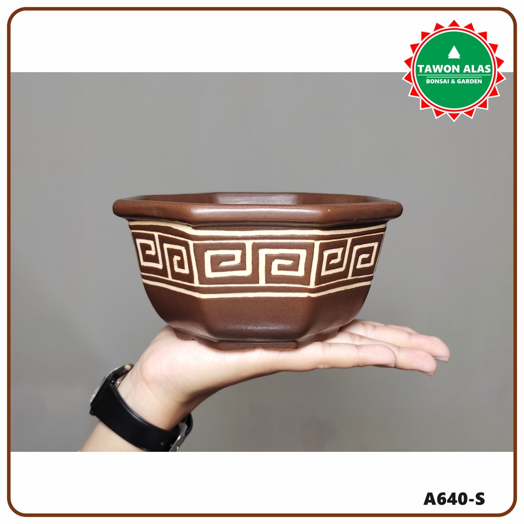 Pot Keramik Bonsai Kaktus Sukulen Segi Delapan Kecil Small Mini Mame