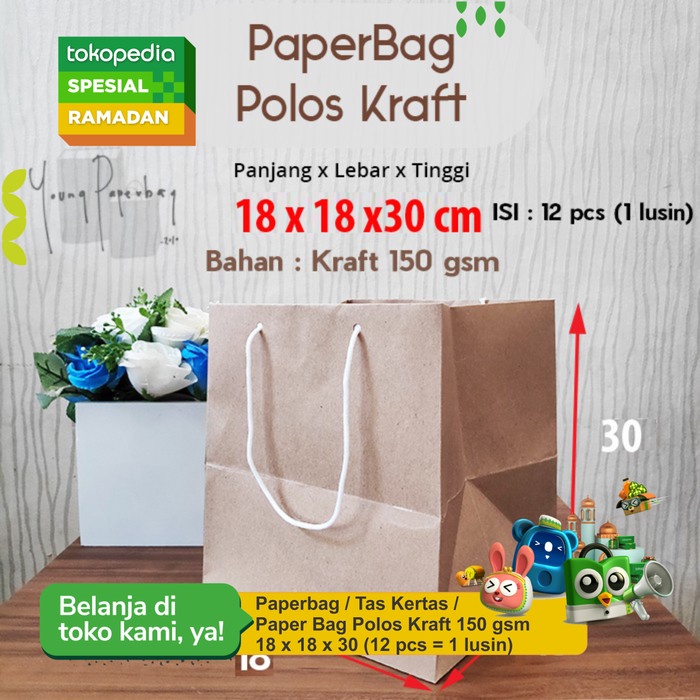 

✨ BISA COD ✨ Paper Bag Polos Craft 150 gsm 18 x 18 x 30