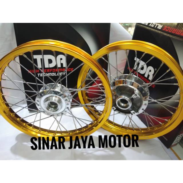 Sepaket Paketan Velg Pelak TDR Tiger Revo Ring 17 Ukuran 160/185  TDR W Shape  Gold Pemasang Pnp