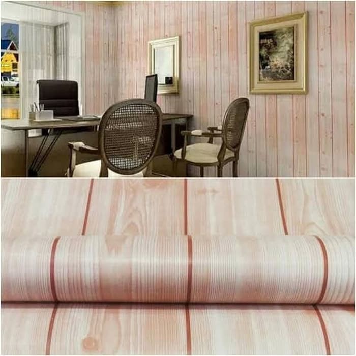 Wallpaper Dinding Motif Kayu Serat Muda Ukuran Panjang 10Meter x Lebar 45CM