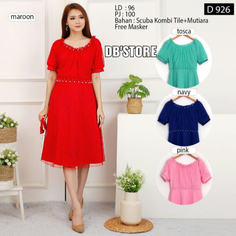 Dress scuba Premium Kombi Tile dan mutiara