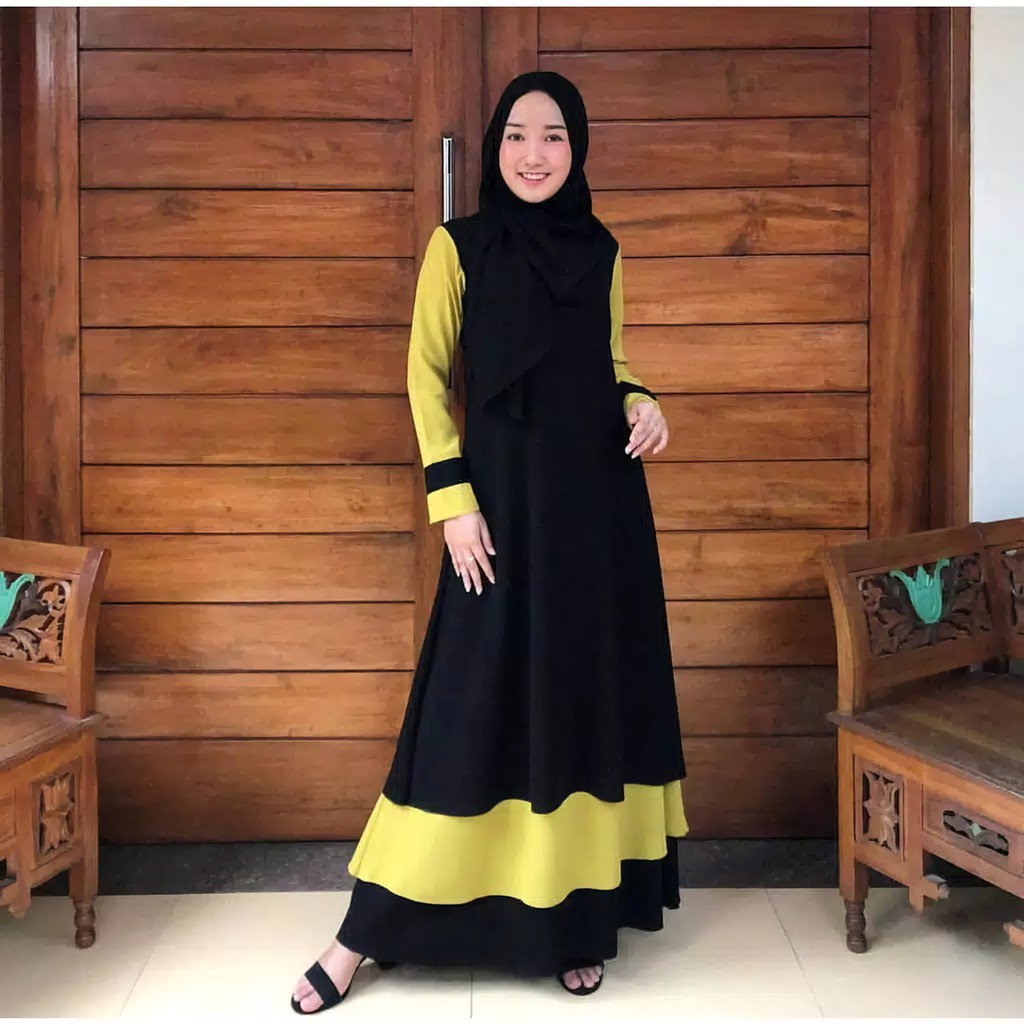 FMOS Ziva Dress Size S ML XL | Varian Grey | Gamis Syari | Fashion Muslim terbaru | Drees | Maxi Dress | Pakaian Wanita | Gamis | Gamis terbaru-Yellow