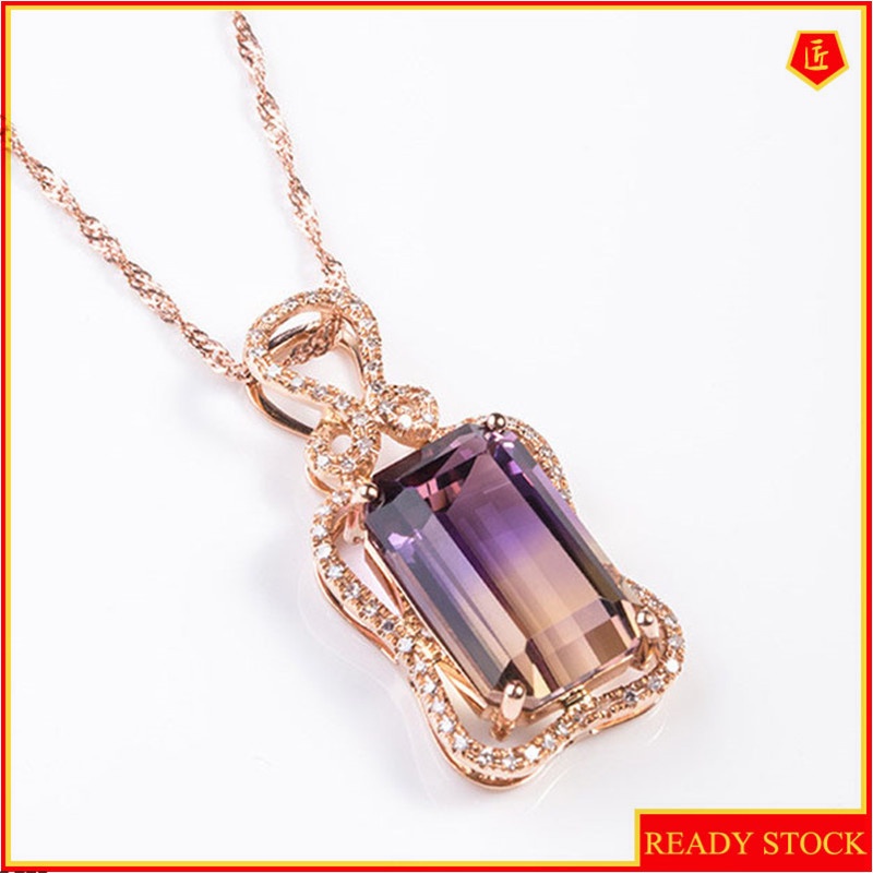 [Ready Stock]Fashion Luxury Inlaid Colored Gemstone Pendant 18K Rose Gold Plated Necklace