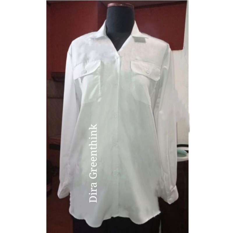KEMEJA PUTIH KANTONG /SAKU 2 /KEMEJA KERJA KANTONG DUA PNS WANITA KEMEJA FORMAL KATUN WANITA