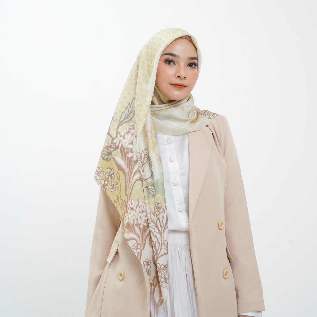 Shanumscarf Lemon Citrine Alunna Series Hijab Segi Empat Motif Hijab Segi Empat Voal Hijab Instant H