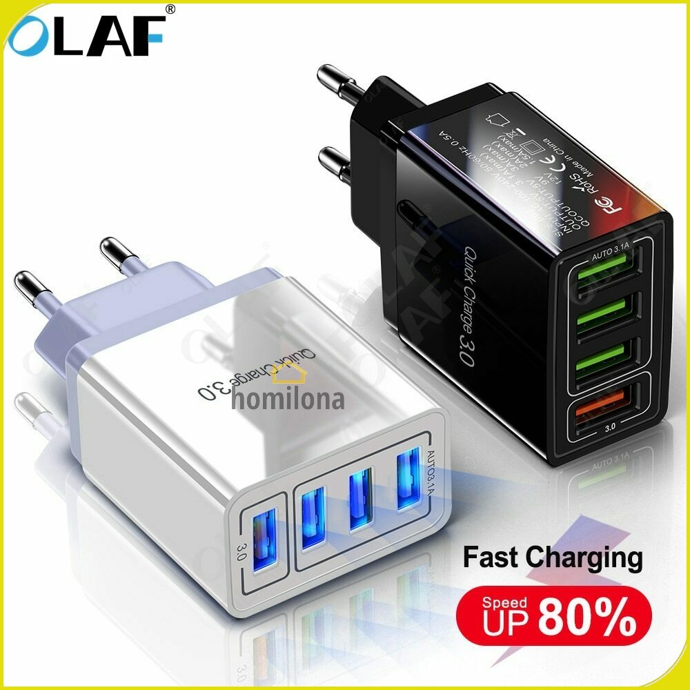 Charger USB Fast Charging QC 3.0 4 Port 48 W - OLAF BK-376 - Black White