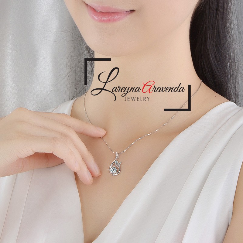 Kalung Titanium Asli + Liontin Model Whale Crystal Kristal Zirconia KL007