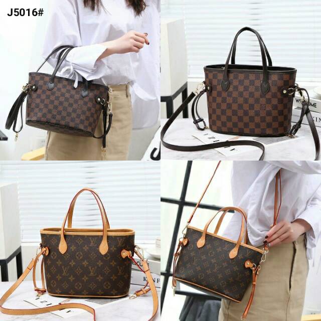 Lv Louis Vuitton Neverfull Tote Sling Bag J5016