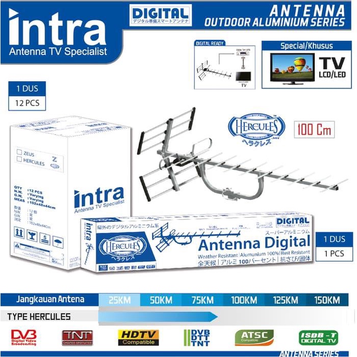 Antena TV Luar Digital INTRA HERCULES Outdoor Free Kabel 13 Meter Original