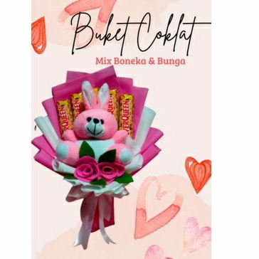 

READY STOK BUKET COKLAT MIX BONEKA DAN BUNGA