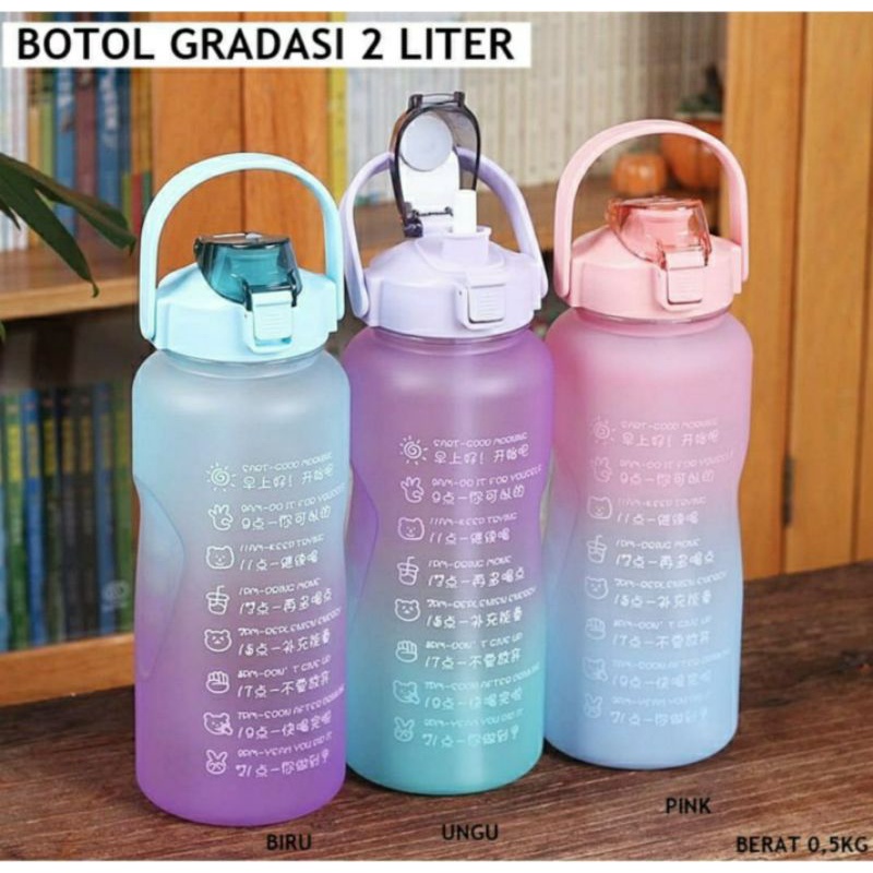 Botol Minum Botol Air Minum Motivasi 2 Liter Gradasi Gradient Rainbow