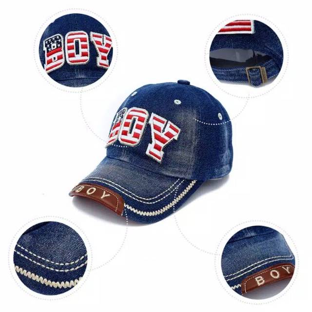 Topi Denim Anak Import Bordir Timbul Baseball Fashion Cap Trucker Hat