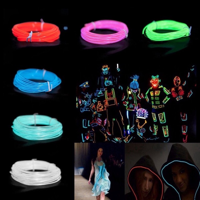 (TERMURAH Termasuk kotak Baterai) - DIY El Wire Neon Light 3M 5M Flexible Neon LED Lamp Custom
