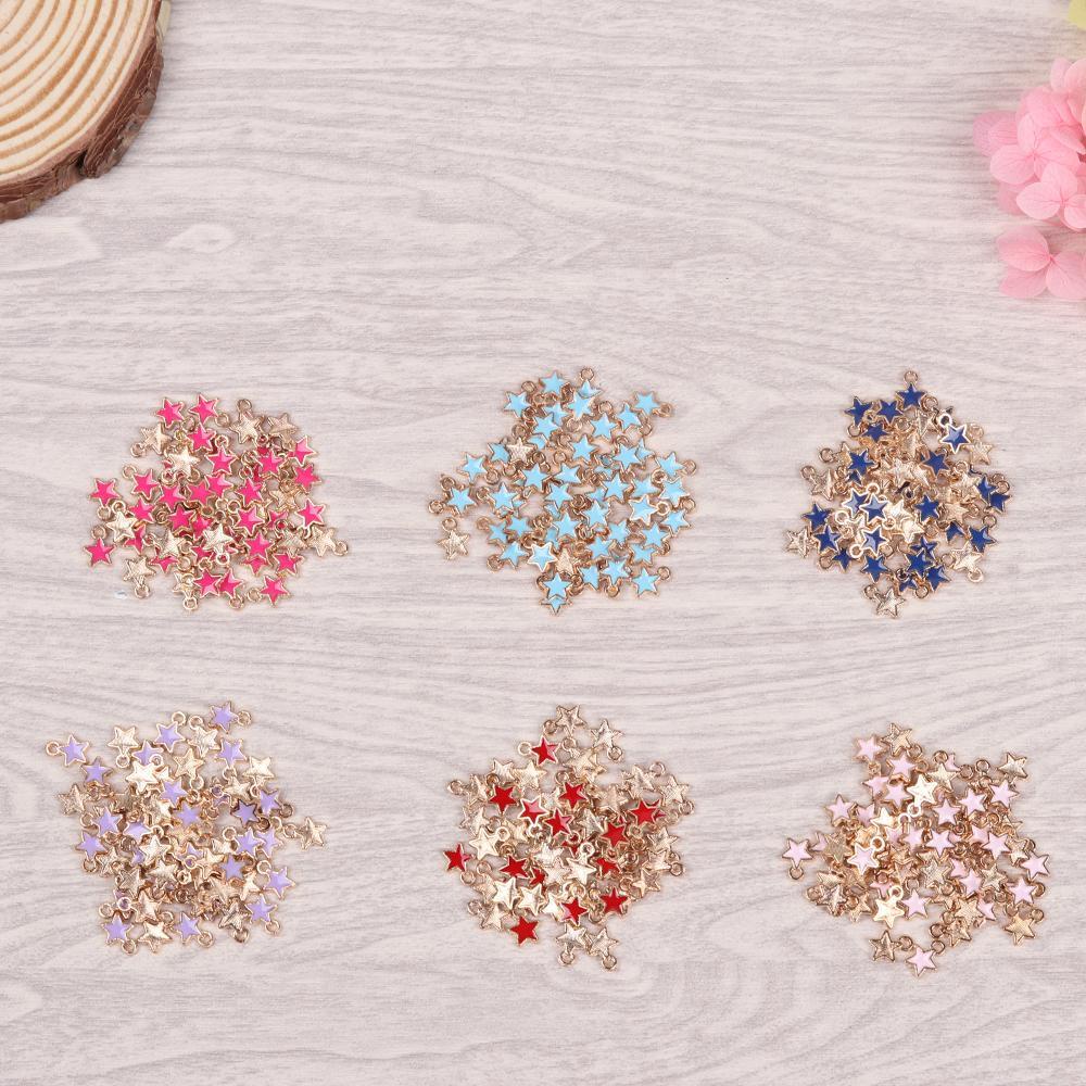 Suyo 50 Pcs Enamel Bintang Charms 6mm Handmade Kalung Permen Warna Anting Gelang Pentagram Liontin