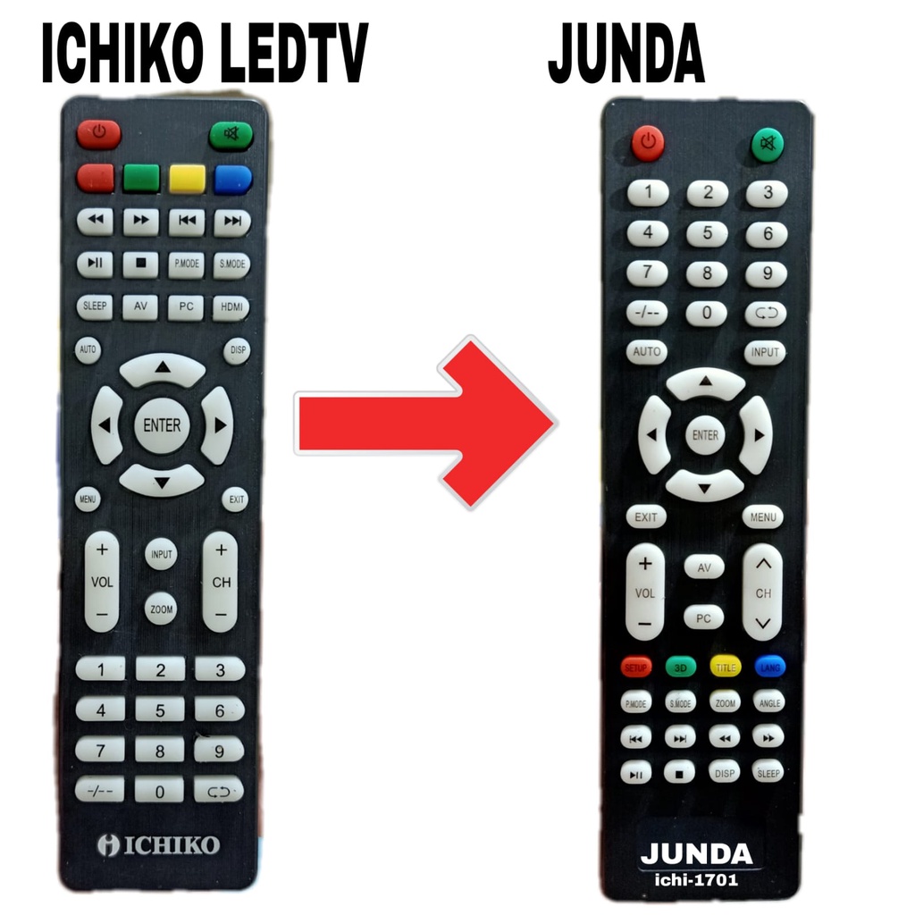 REMOTE LED TV CINA REMOTE TV LED ICHIKO JUNDA ICHI-1701 SEPERTI ORIGINAL