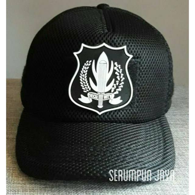 TOPI LOGO SECURITY PUTIH - TOPI SECURITY LOGO PUTIH BESAR JARING DOBEL MESH VELCRO + PATCH