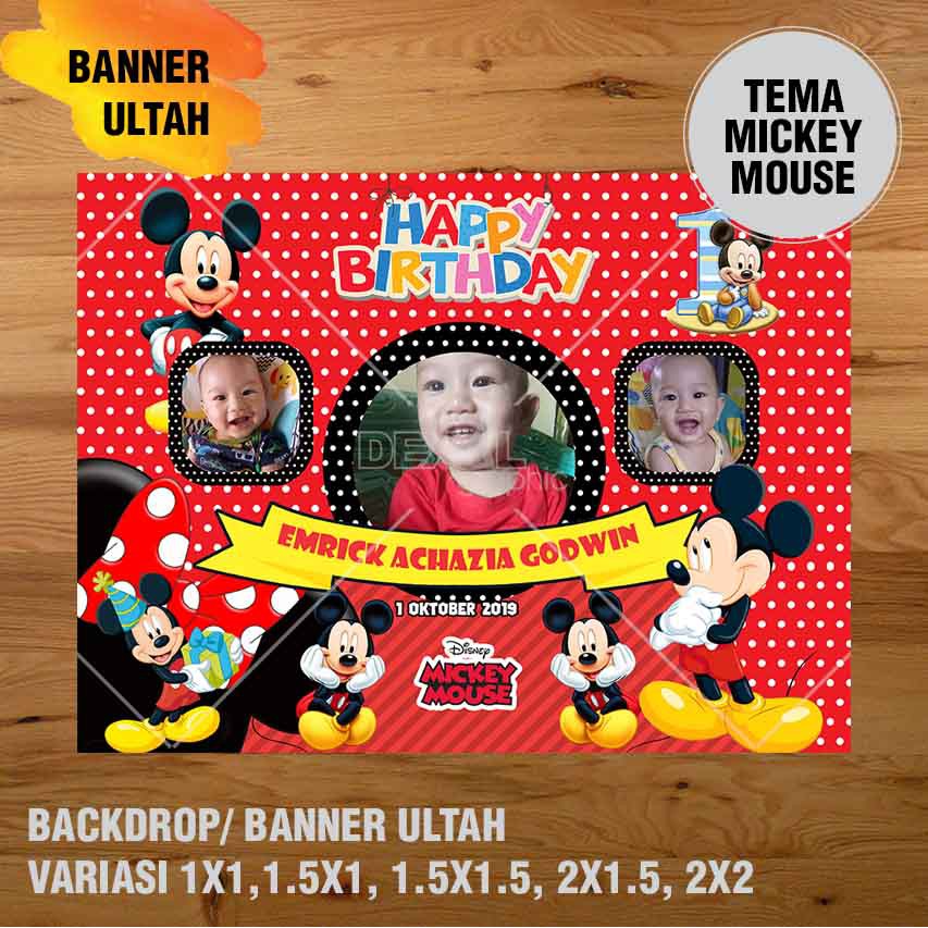 MICKEY MOUSE & MINNIE MOUSE BANNER ULTAH/ BACKDROP ULTAH/ SPANDUK ULANG TAHUN UL-TAH
