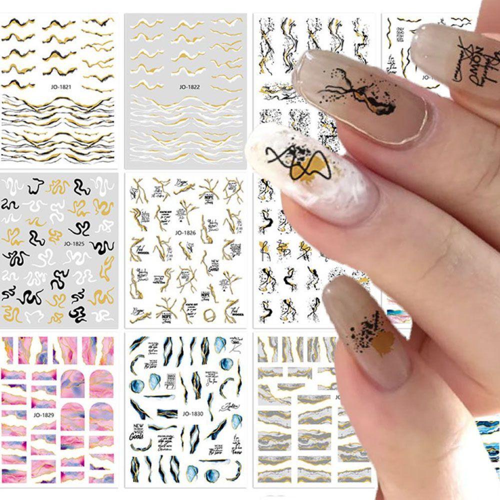 R-bunga Stiker Kuku Musim Semi Decals Nail Art Desain Daun Bunga 3D Foil