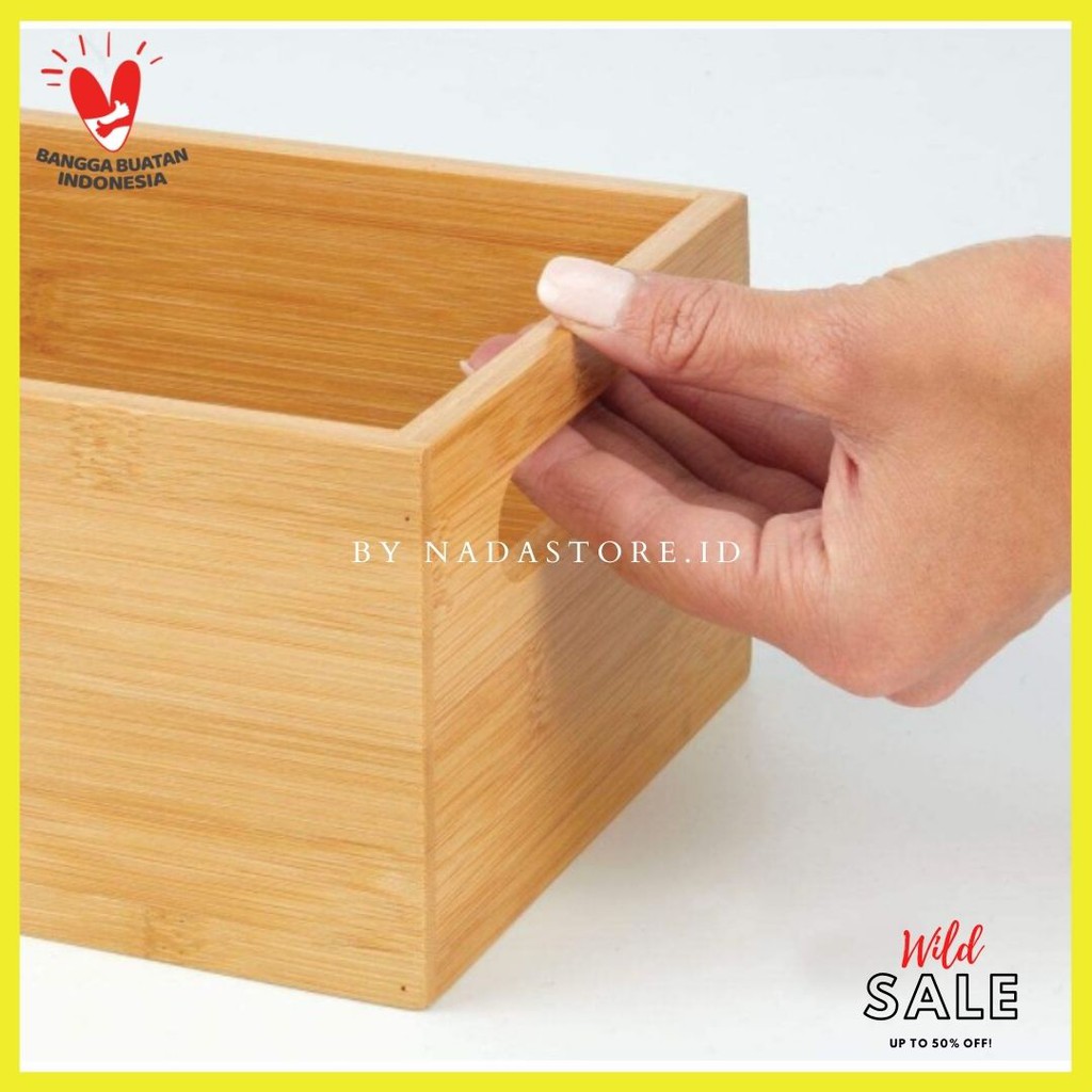 Bamboo Wood Compact Food Storage Bin with Handle for Kitchen Cabinet, Pantry, Multipurpose W-005