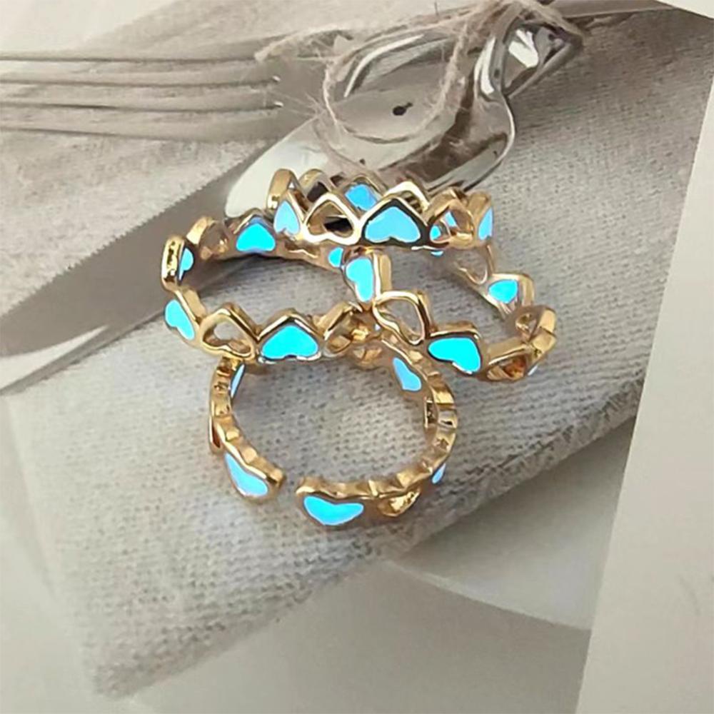 Timekey Cincin Open Ring Adjustable Desain Hati Luminous Untuk Wanita H2O7
