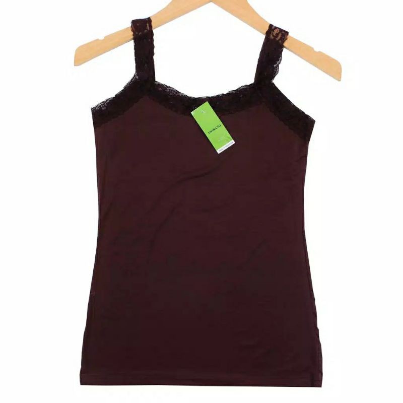 Tangtop Renda Wanita Polos Ukuran Standart  Fit XL Camisol Supersoft Standart All Size Tanktop Cewek-Coklat tua