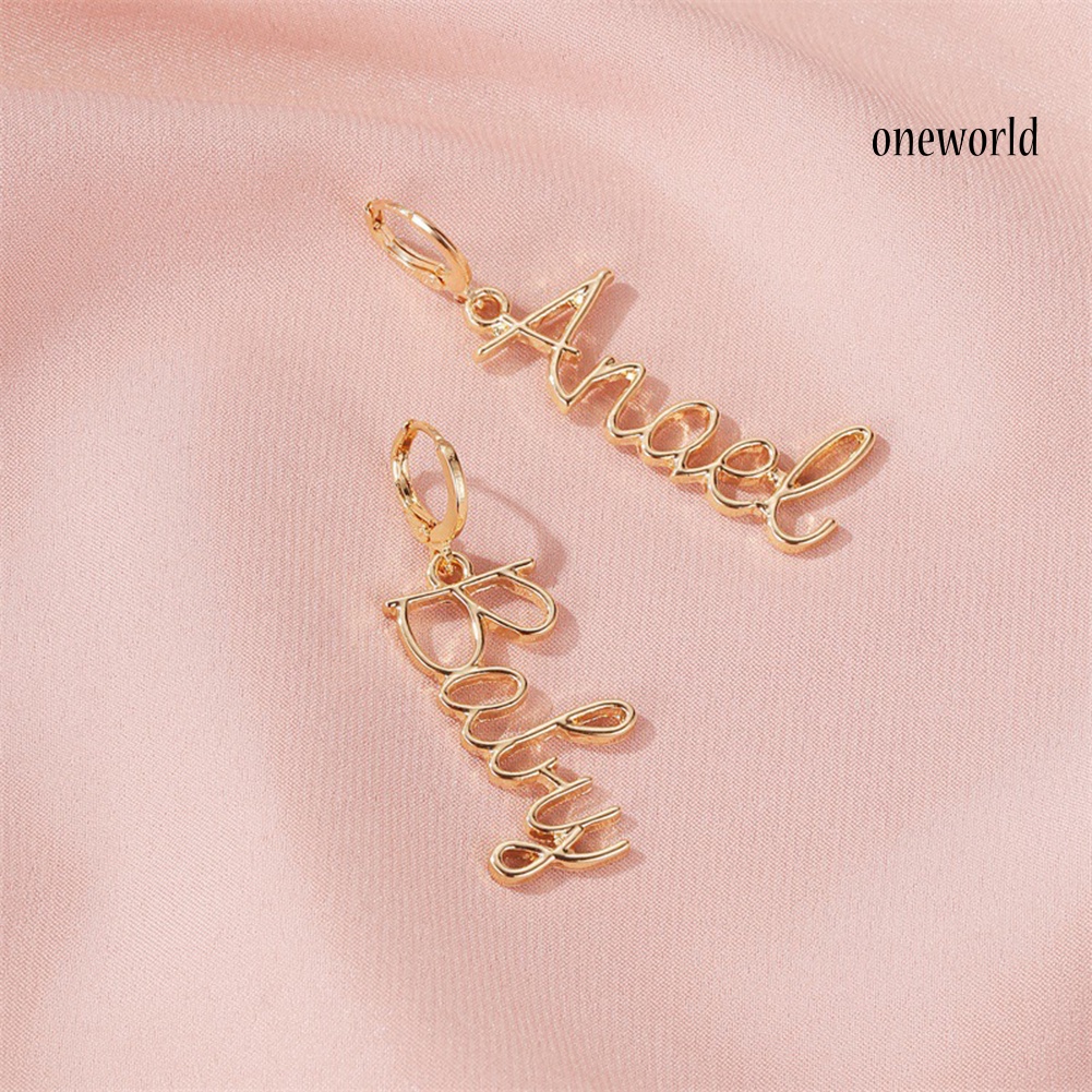 OW# Fashion Women Asymmetric Letter Angel Baby Fuck You Dangle Earrings Jewelry