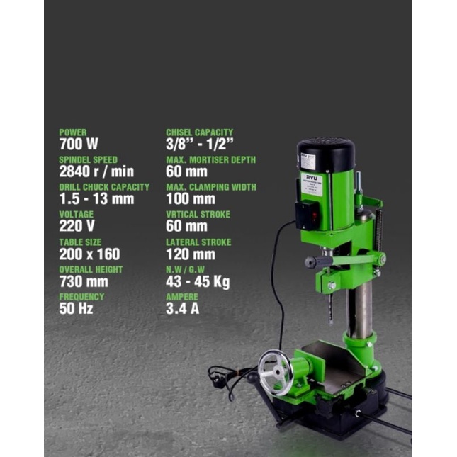 RYU Mesin Bobok Kayu RMM13 Mortiser 13MM